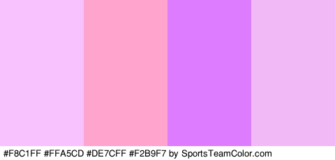 #F8C1FF #FFA5CD #DE7CFF #F2B9F7 Colors