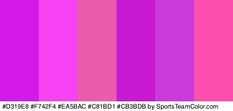 #D319E8 #F742F4 #EA5BAC #C81BD1 #CB3BDB #FC4EAE Colors