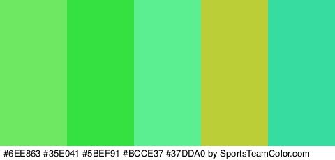 #6EE863 #35E041 #5BEF91 #BCCE37 #37DDA0 Colors