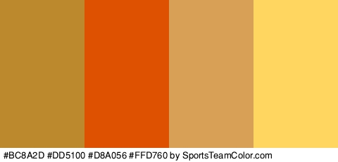 #BC8A2D #DD5100 #D8A056 #FFD760 Colors