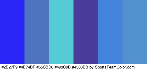 #2B27F9 #4E74BF #55CBD6 #493C9B #4383DB #5091CE Colors