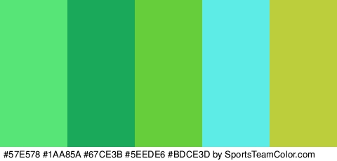 #57E578 #1AA85A #67CE3B #5EEDE6 #BDCE3D Colors