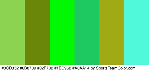 #8CD352 #6B8709 #02F702 #1EC962 #A0AA14 #4FF9DA Colors