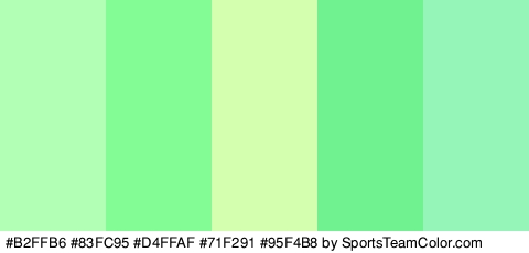 #B2FFB6 #83FC95 #D4FFAF #71F291 #95F4B8 Colors