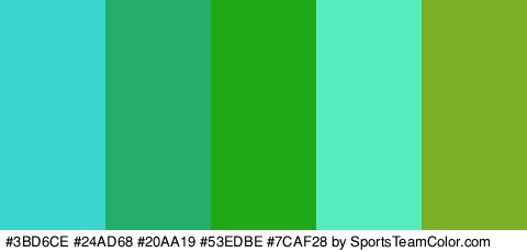 #3BD6CE #24AD68 #20AA19 #53EDBE #7CAF28 Colors