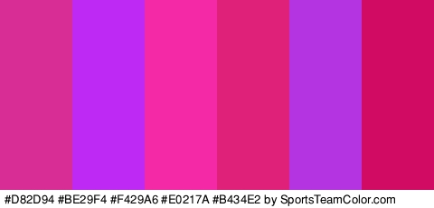 #D82D94 #BE29F4 #F429A6 #E0217A #B434E2 #D10A63 Colors