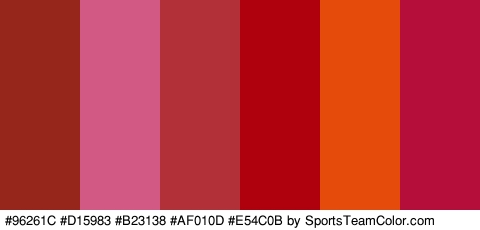 #96261C #D15983 #B23138 #AF010D #E54C0B #B50E3A Colors