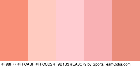 #F98F77 #FFCABF #FFCCD2 #F9B1B3 #EA8C79 Colors