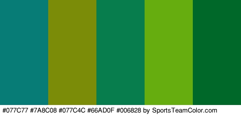 #077C77 #7A8C08 #077C4C #66AD0F #006828 Colors