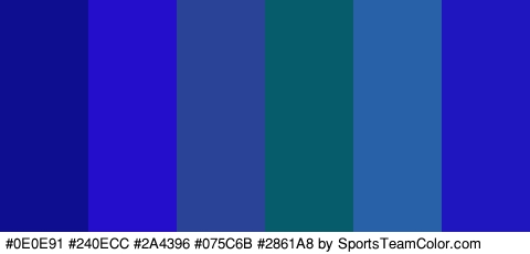 #0E0E91 #240ECC #2A4396 #075C6B #2861A8 #1F16BF Colors