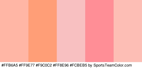 #FFB6A5 #FF9E77 #F9C0C2 #FF8E96 #FCBEB5 Colors