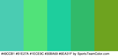 #49CCB1 #51E27A #1ECE9C #30BA69 #6EA31F Colors