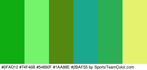 #0FAD12 #74F46B #54890F #1AA88E #2BAF55 #E4F26D Colors