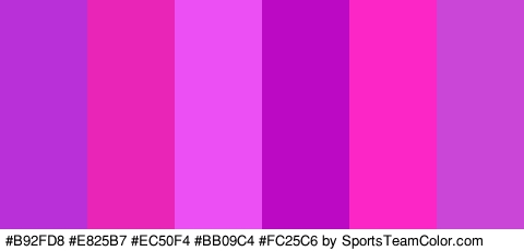 #B92FD8 #E825B7 #EC50F4 #BB09C4 #FC25C6 #CA46D6 Colors