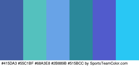 #415DA3 #55C1BF #68A3E8 #2B889B #515BCC #29C8F4 Colors