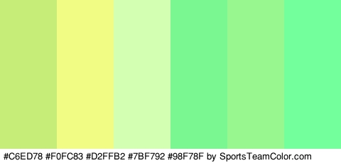 #C6ED78 #F0FC83 #D2FFB2 #7BF792 #98F78F #72FF9C Colors