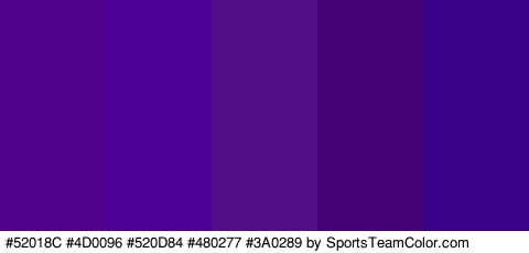 #52018C #4D0096 #520D84 #480277 #3A0289 Colors