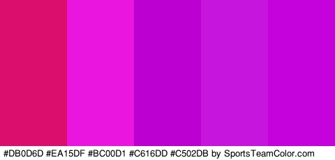 #DB0D6D #EA15DF #BC00D1 #C616DD #C502DB Colors