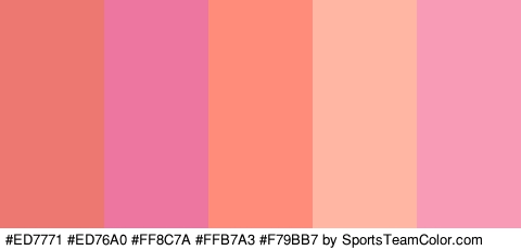 #ED7771 #ED76A0 #FF8C7A #FFB7A3 #F79BB7 Colors