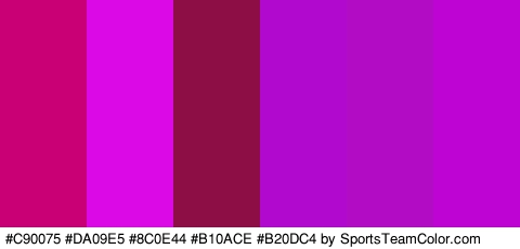 #C90075 #DA09E5 #8C0E44 #B10ACE #B20DC4 #BE04D3 Colors