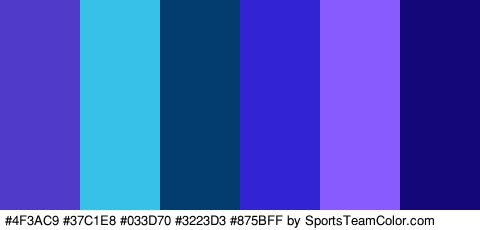 #4F3AC9 #37C1E8 #033D70 #3223D3 #875BFF #14077A Colors