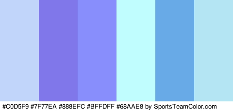 #C0D5F9 #7F77EA #888EFC #BFFDFF #68AAE8 #B3E6F2 Colors