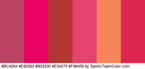 #BC4264 #E80262 #B53330 #E54270 #F98459 #DB274E Colors