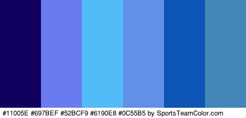 #11005E #697BEF #52BCF9 #6190E8 #0C55B5 #4286B7 Colors