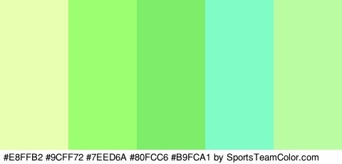 #E8FFB2 #9CFF72 #7EED6A #80FCC6 #B9FCA1 Colors