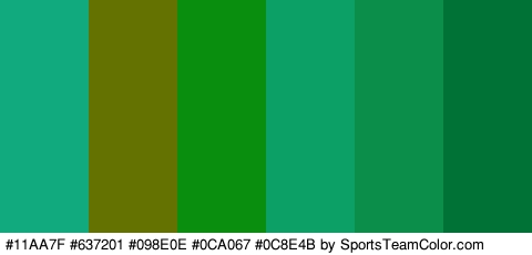 #11AA7F #637201 #098E0E #0CA067 #0C8E4B #007235 Colors