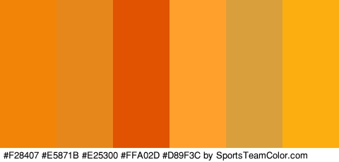 #F28407 #E5871B #E25300 #FFA02D #D89F3C #FCAD0F Colors