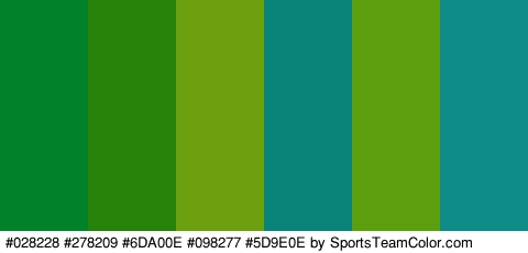 #028228 #278209 #6DA00E #098277 #5D9E0E #0E8C88 Colors