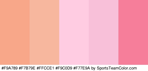 #F9A789 #F7B79E #FFCCE1 #F9C0D9 #F77E9A Colors