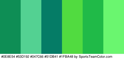 #0E8E54 #53D192 #047C66 #51DB41 #1FBA48 #6AF76F Colors