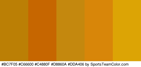 #BC7F05 #C66600 #C4880F #D8860A #DDA406 Colors