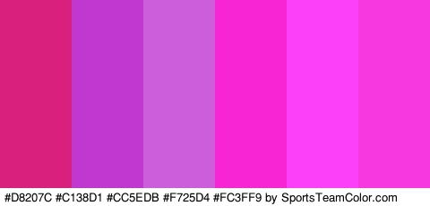 #D8207C #C138D1 #CC5EDB #F725D4 #FC3FF9 #F738E1 Colors