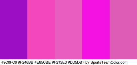 #9C0FC6 #F246BB #E85CBE #F213E3 #DD5DB7 Colors