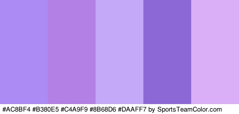 #AC8BF4 #B380E5 #C4A9F9 #8B68D6 #DAAFF7 Colors