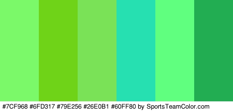 #7CF968 #6FD317 #79E256 #26E0B1 #60FF80 #22AD53 Colors