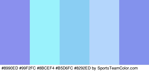 #8990ED #99F2FC #8BCEF4 #B5D6FC #8292ED Colors