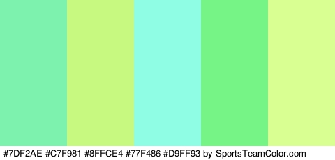 #7DF2AE #C7F981 #8FFCE4 #77F486 #D9FF93 Colors