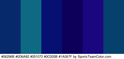 #06296B #0D6A82 #051072 #0C005B #1A067F #06406D Colors