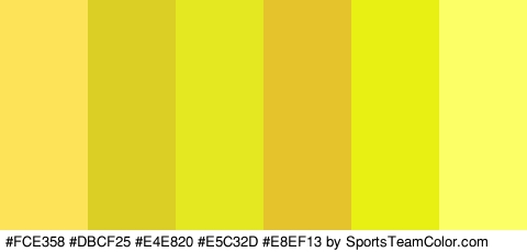 #FCE358 #DBCF25 #E4E820 #E5C32D #E8EF13 #FCFF66 Colors