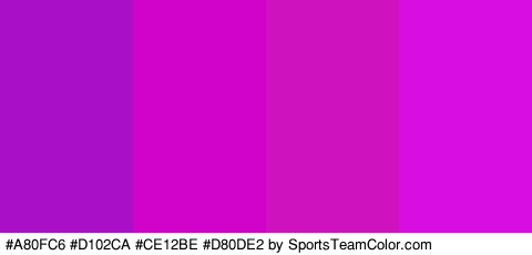 #A80FC6 #D102CA #CE12BE #D80DE2 Colors