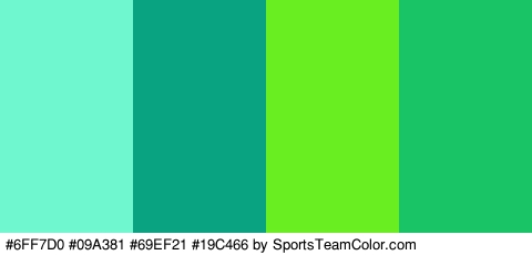 #6FF7D0 #09A381 #69EF21 #19C466 Colors