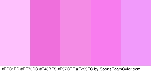 #FFC1FD #EF70DC #F48BE5 #F97CEF #F299FC Colors