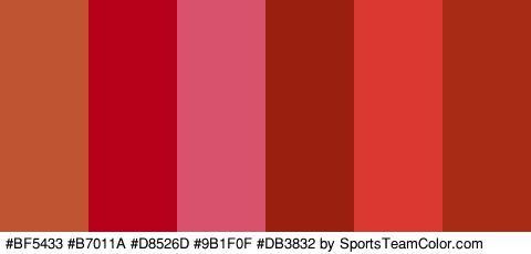 #BF5433 #B7011A #D8526D #9B1F0F #DB3832 #A82B15 Colors