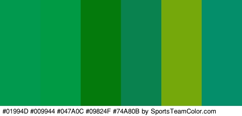 #01994D #009944 #047A0C #09824F #74A80B #048E69 Colors