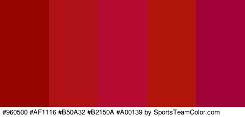 #960500 #AF1116 #B50A32 #B2150A #A00139 Colors