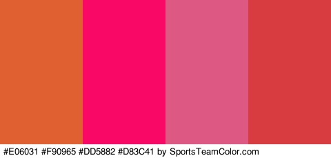 #E06031 #F90965 #DD5882 #D83C41 Colors